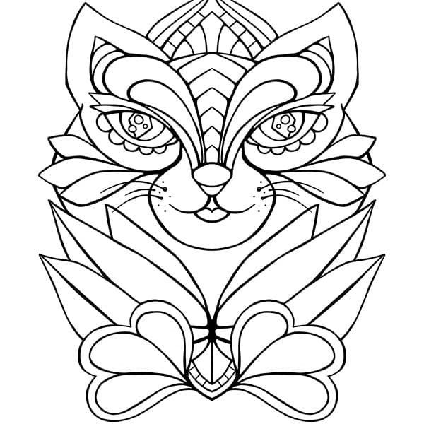 Abstract Zentangle Cat - Animal Mandalas Coloring Page