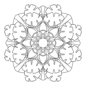 Round Mandala Coloring Page with Tropical Leaves Image