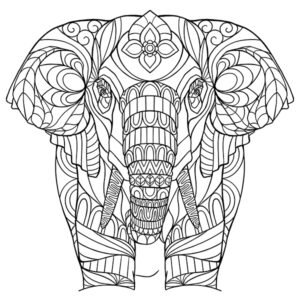 Zentangle Elephant Coloring Page Image