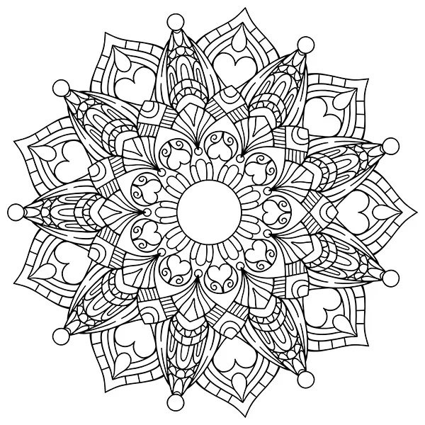 Abstract Hearts Mandala Coloring Page Image