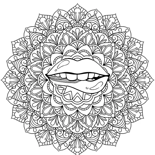 Acid Lips Mandala Coloring Page Image