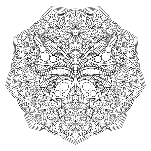 Zentangle Butterfly Mandala Coloring Page - Image