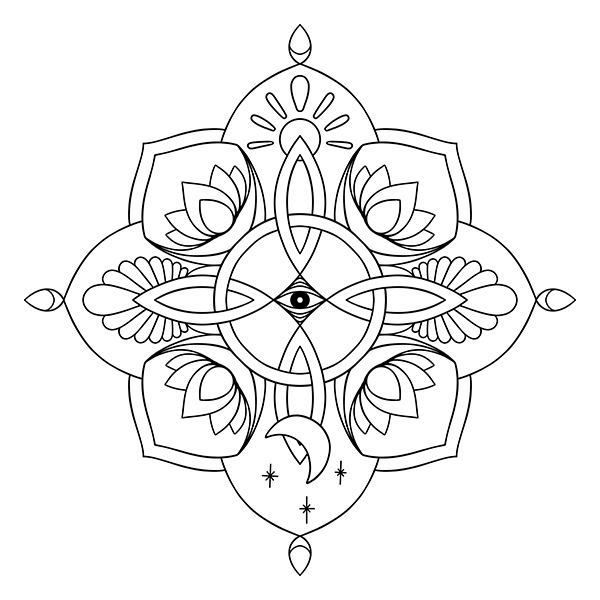 Witch Knot with Lotus and Eye Mandala Coloring Page - Mystical Design Image