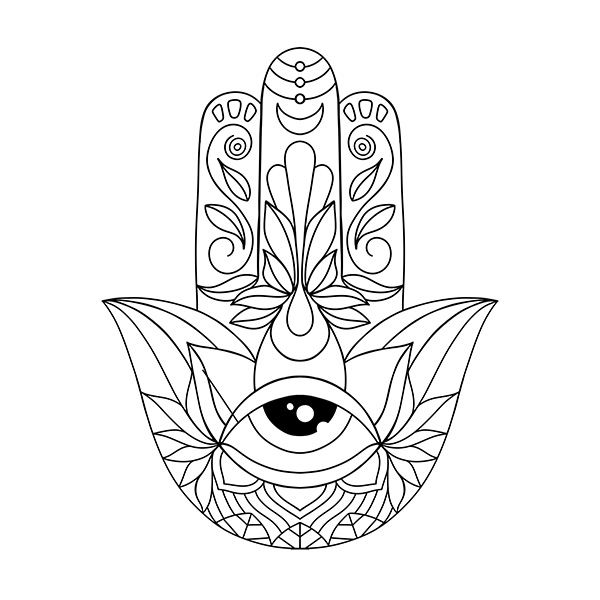 Zentangle Hand of Fatima Coloring Page - Intricate Protective Symbol Image