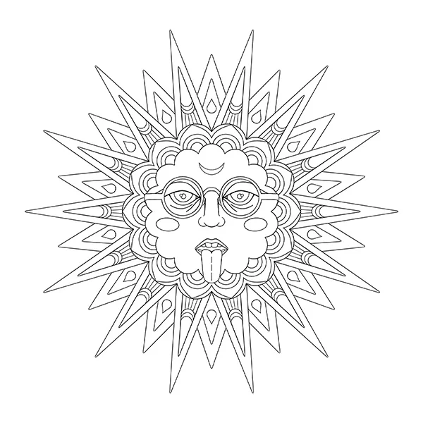 Sun Face Mandala Coloring Page