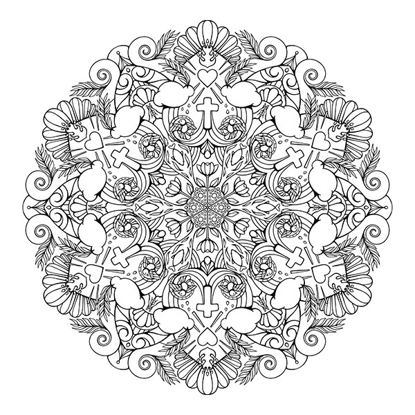 Sacred Hearts and Crosses Mandala